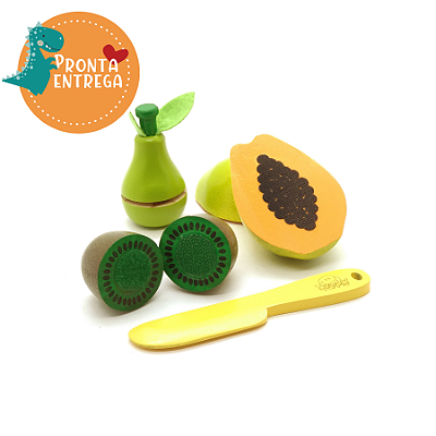 Brinquedo de Madeira Comidinha - Kit FRUTAS DE CORTE MAMÃO, PÊRA E KIWI