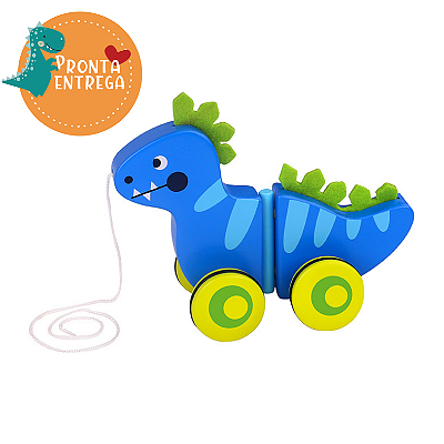 Brinquedo de Madeira - DINOSSAURO AZUL DE PUXAR - TOOKY TOY