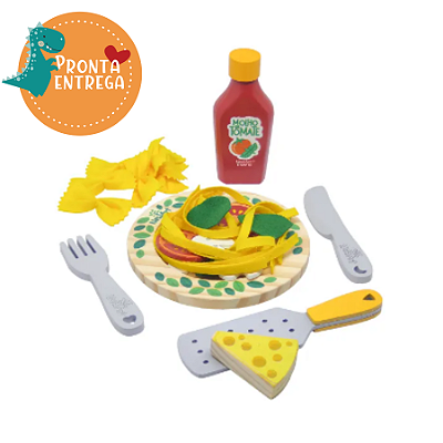Brinquedo de Madeira Comidinha - Kit MACARRONADA TALHARIM E GRAVATINHA VERDE