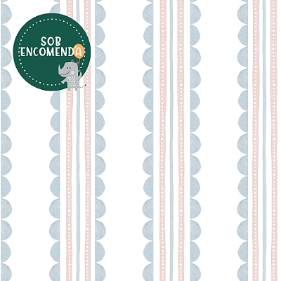 PAPEL de Parede Infantil - LISTRAS ONDINHAS AZUL E ROSA