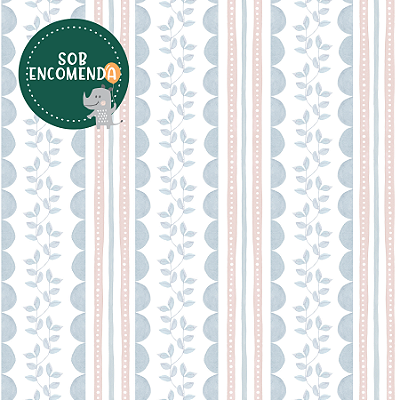 PAPEL de Parede Infantil - LISTRAS ONDINHAS COM FOLHINHAS AZUL E ROSA