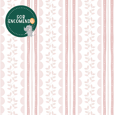 PAPEL de Parede Infantil - LISTRAS ONDINHAS COM FOLHINHAS ROSA