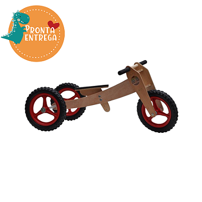 Bicicleta de Equilíbrio EM MADEIRA - Evolutiva 3 Estágios - VERMELHA