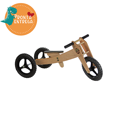 Bicicleta de Equilíbrio EM MADEIRA - Evolutiva 3 Estágios - PRETA