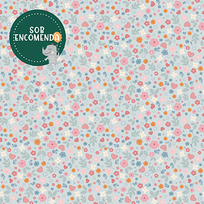 PAPEL de Parede Infantil "Coleção Sheepy" AMO FLORES - AZUL CLARO