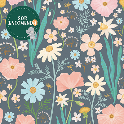 PAPEL de Parede Infantil "Coleção Sheepy" MAXI FLORES - CHUMBO