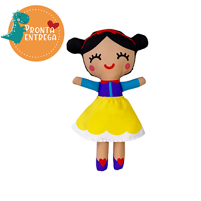 Boneca de Pano Inclusiva - PRINCESA BRANCA | VESTIDO AMARELO E AZUL - G