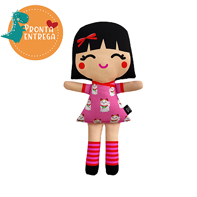Boneca de Pano Inclusiva MELISSA | ORIENTAL ROSA COM GATINHOS - G