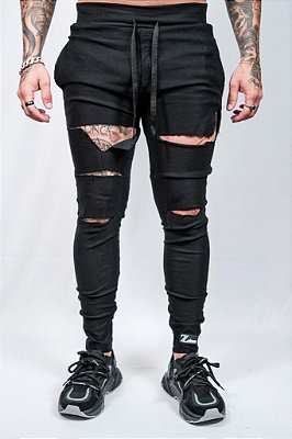 Calça Zoltem Destroyed preta.