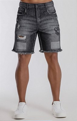 Bermuda Codi Jeans Preta Destonada.