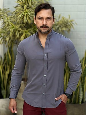 Camisa Social Exalturban Cinza Manga Longa.