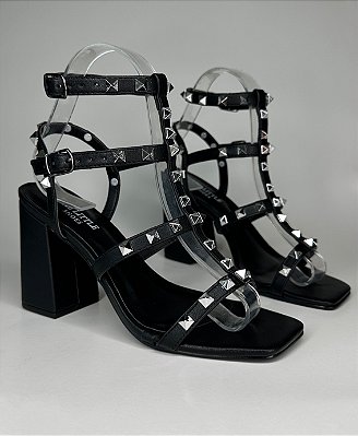 Sandália Martina Preto com Spikes Prata