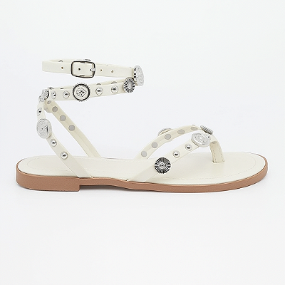 Moana - Sandália Rasteira Feminina de Moedas Off White