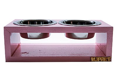 Comedouro Duplo De Madeira Personalizado Com Potes Inox Para Gatos E Cachorros C