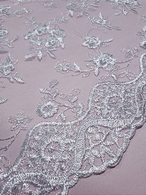 Tule Bordado Branco Neve _ Barra Ana Flor