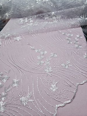 Tule Bordado Branco - Linha e Gliter