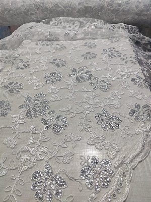Tule Bordado com Paete Prata - Ortencia