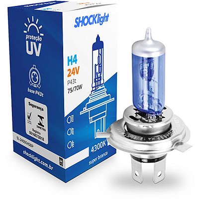 LÂMPADA HALÓGENA SUPER BRANCA H4 24V 75/70W P43T - Lampada HA 24V