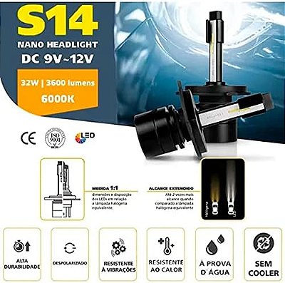 H7 - 12V - Lâmpada Super Led Mini Shocklight 32w S14 Nano H7 6000k - Lampada H7 12V - PONTO M PECAS AUTOMOTIVAS