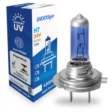 H7 - 24V - LÂMPADA HALOGENA H7 24V 70W PX26D 4300K SL-240007SBP - Lampada H7 24V - PONTO M PECAS AUTOMOTIVAS