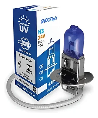 H3 -24V - Lâmpada Halogena H3 24v 70w 4300k Shock Light Sl-240003sbp - Super Branca - PONTO M PECAS AUTOMOTIVAS