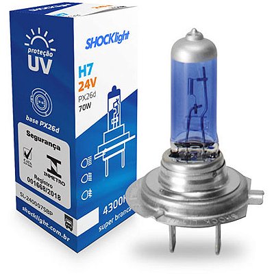 H7 - 24V - LÂMPADA HALÓGENA SUPER BRANCA H7 24V 70W PX26D - H7 24V SUPER BRANCA - PONTO M PECAS AUTOMOTIVAS