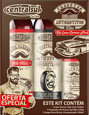 KIT LAVA CARROS MEN - Shampoo com cera - Pretinho - Limpa Parabrisas - LIMPEZA AUTOMOTIVA - CENTRALSUL
