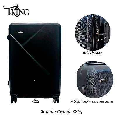 Mala de Viagem Grande ABS 32kg Rodas 360 Cadeado CAIRO - T.King