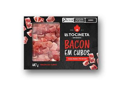 Bacon defumado artesanal em cubos 4 embalagens de 140gr cada.