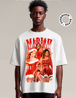 Camiseta Oversized Super Mariah Carey Merry Christmas