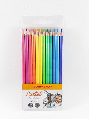 Lápis de Cor Compactor Art Color Pastel com 12 Cores