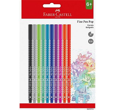 Caneta Fine Pen Pop 0.4mm - Faber-Castell - Blister com 10 Cores