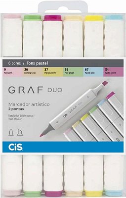 Caneta Cis Graf Duo Artístico - Estojo com 6 Cores Pastel