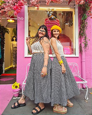 SAIA LONGUETE ESTRELA PRETO E BRANCO