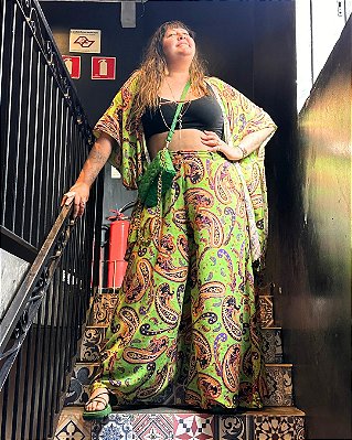 CALÇA PANTALONA COM BOLSO CASHMERE VERDE