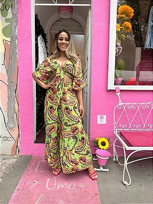 CALÇA PANTALONA COM BOLSO CASHMERE VERDE - TAMANHO P