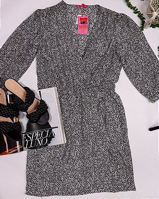 VESTIDO VALENTINA CETIM PRETO E BRANCO