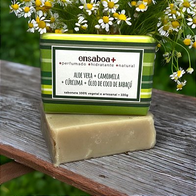 Sabonete em Barra 100g - Aloe Vera + Camomila + Cúrcuma + Óleo de Coco de Babaçú