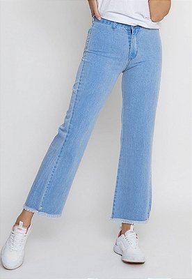 Calça Wide Jeans Feminina Premium  Azul Claro Versatti Florida