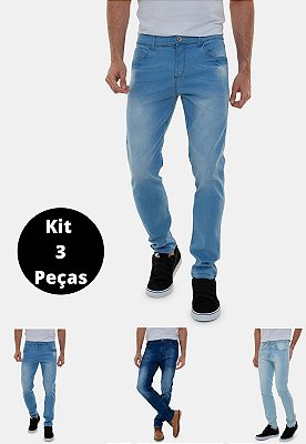 Kit com 3 Calças Jeans Masculinas Claras Versatti  Original Premium São Diego Azul