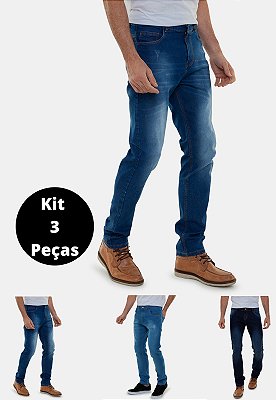 Kit Calças Jeans Masculino 3 Peças Lavagem Diferenciadas Versatti Pompeia