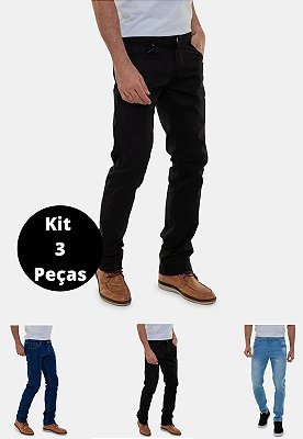 Kit com 3 Calças Jeans Masculinas Tradicional Premium Original Versatti  Lima Azul