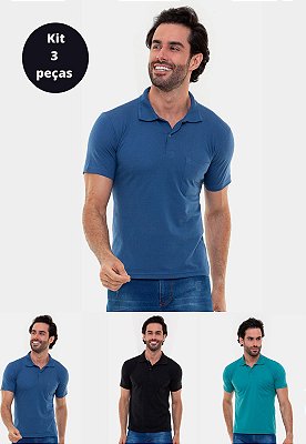 Kit 3 Camisas Polos Premium Original Coloridas  Panamá Versatti