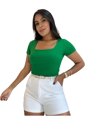 Blusa Feminina de Manga Decote U Canelado Premium