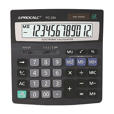 Calculadora de Mesa 12 Dígitos Memória Dupla Procalc PC224