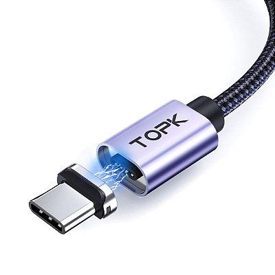 Cabo Magnético USB-A Conector Tipo C 3A 1m Nylon TOPK AM45