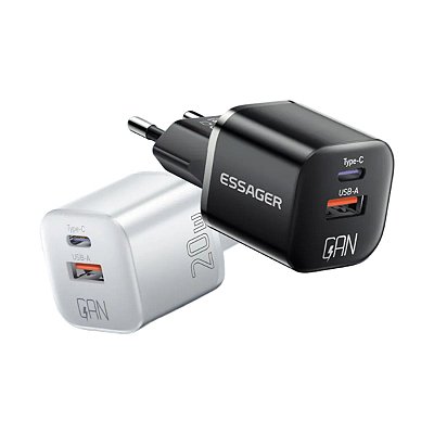 Carregador Rápido Duplo USB-C+A 20W PD GaN QC Essager ES-CD31