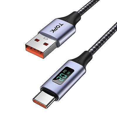 Cabo USB-A x USB-C 3A Quick Charging c/ Display 1m TOPK AN50