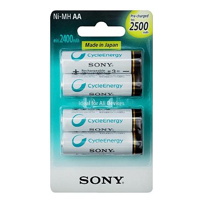 Kit 4 Pilhas Recarregáveis AA 2500mAh Sony NH-AA-B4GN