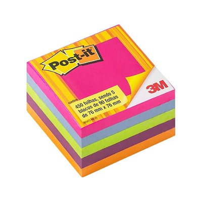 Bloco Adesivo 76x76mm 450 Folhas Post-it Cubo Tropical 3M